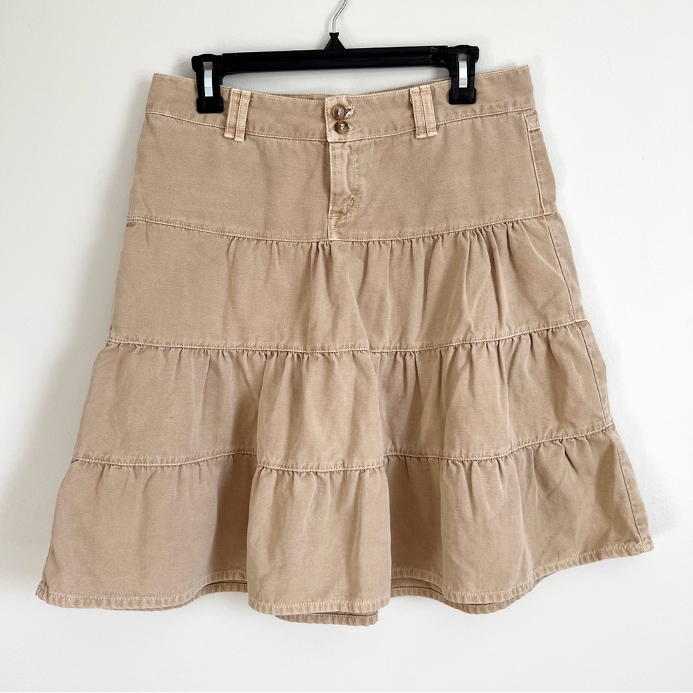 Zara TRF Vintage Tiered Skirt Cotton Khaki Tan Brown Size 6 Y2K